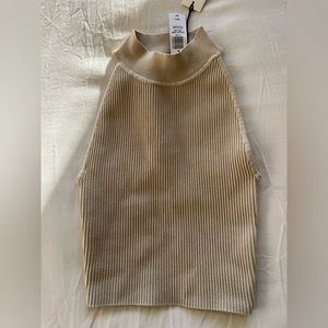 Cream colored babaton high neck sculpt knit tank top, brand new with tags